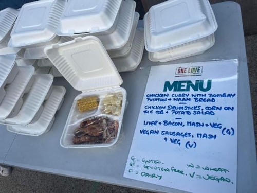 One Love soup kitchen menu of the day