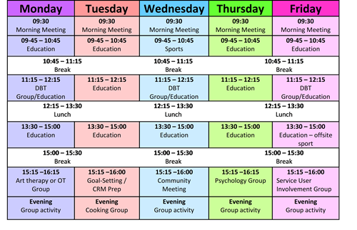 Example group programme and activities timetable