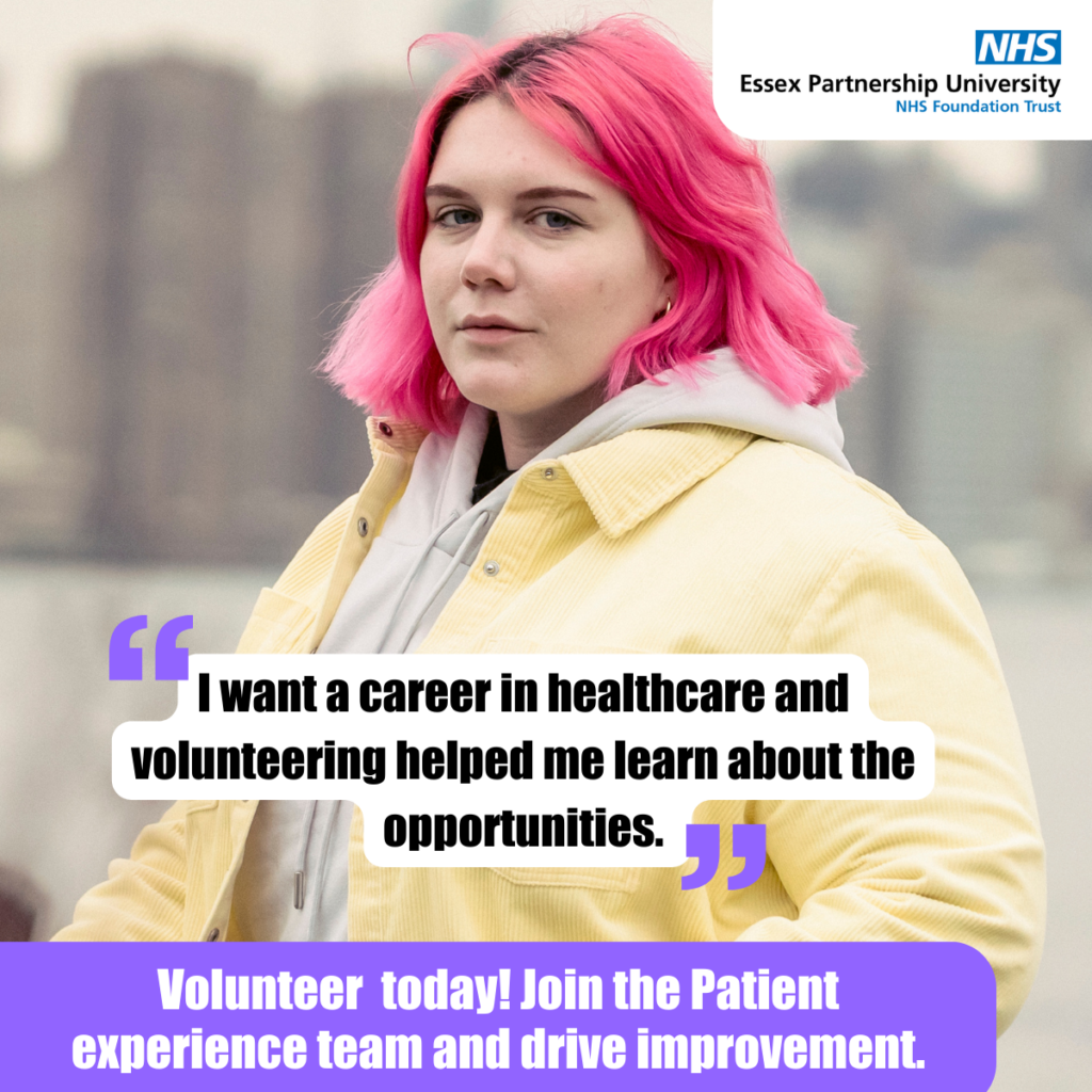 Quote reading - 'I want a career in healthcare and volunteering help me learn about the opportunities. "
Volunteer today! Join the patient experience team and drive improvement
