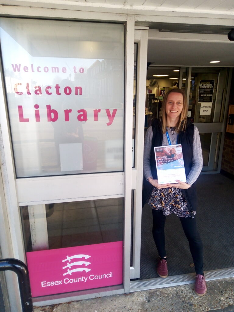 Photo of Vicki Downes standing outside Clacton Library