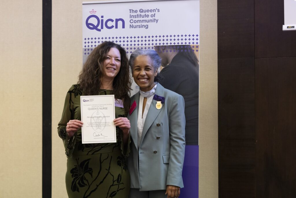 Photo of Alexandra Bartlet receiving her Queen's Nurse award.