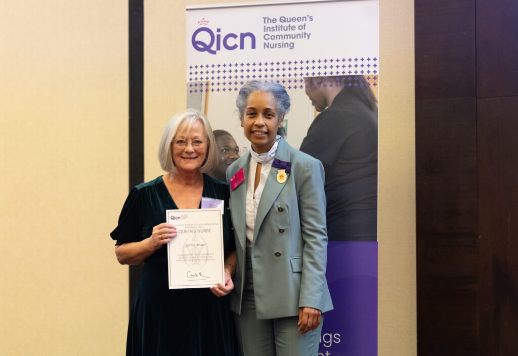 Photo of Jennie Keane receiving her Queen's Nurse award.