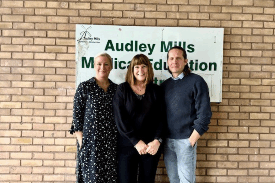 Lead doctors for the Learning Disability team Dr Lucy Saville and Dr Tim Wright (far left and far right) and Learning Disability Admin Champion Susan Evans from Audley Mills Surgery