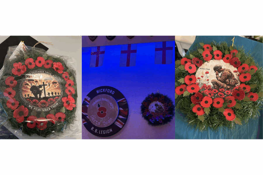 Photographs of the poppy wreath created by staff member Dawn Kirby