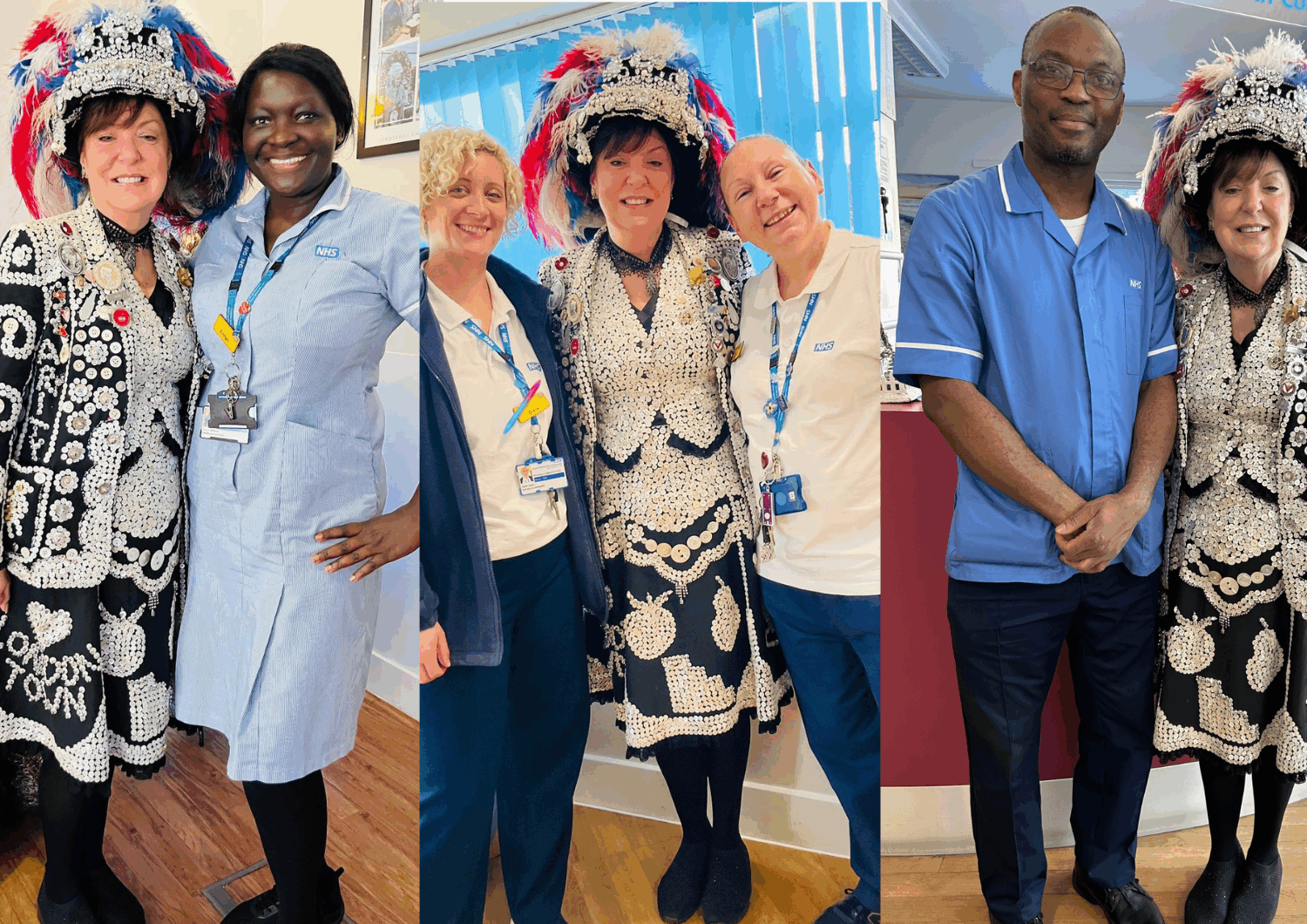 Staff at Rawreth court with the Clapton Pearly Queen.