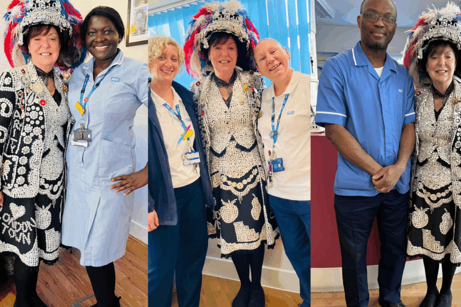 Staff at Rawreth court with the Clapton Pearly Queen.