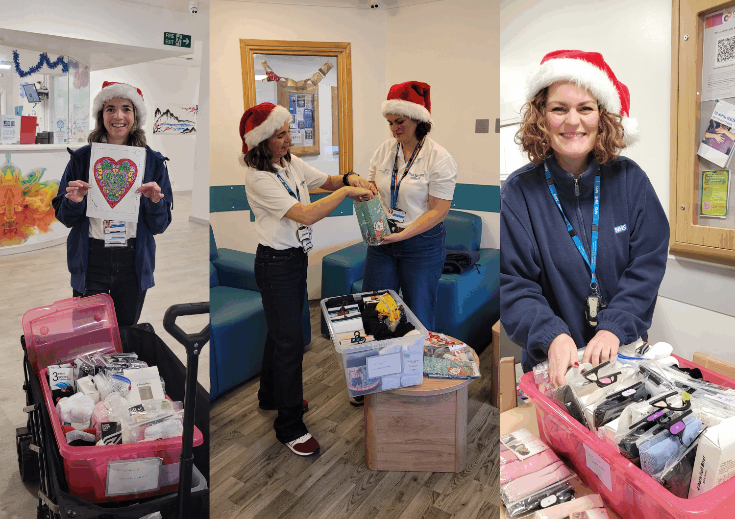 Amanda Crossley and Charlotte Spooner preparing to give patients on inpatient wards new underwear.