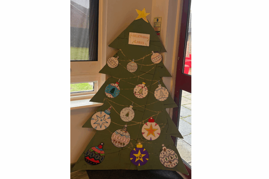 Christmas Tree created by patients on Galleywood, made out of cardboard.