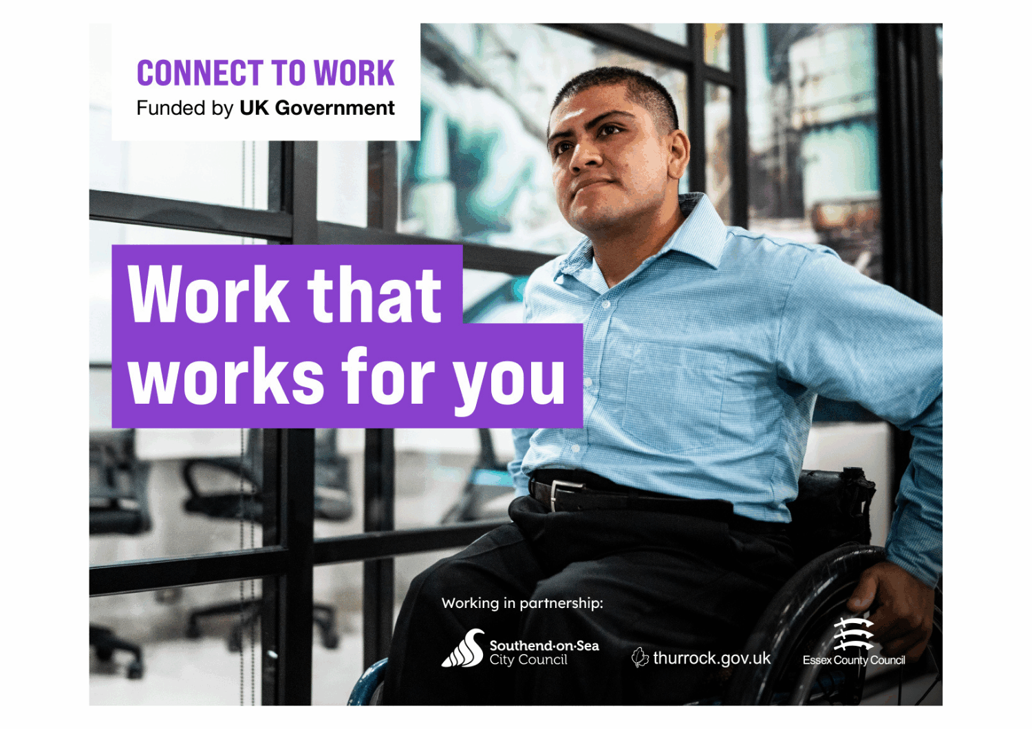 Connect o work image with the text 'work that works for you'