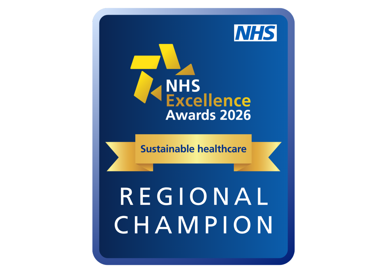 NHS excellence awards 2026 logo: Blue background with text written in yellow and white