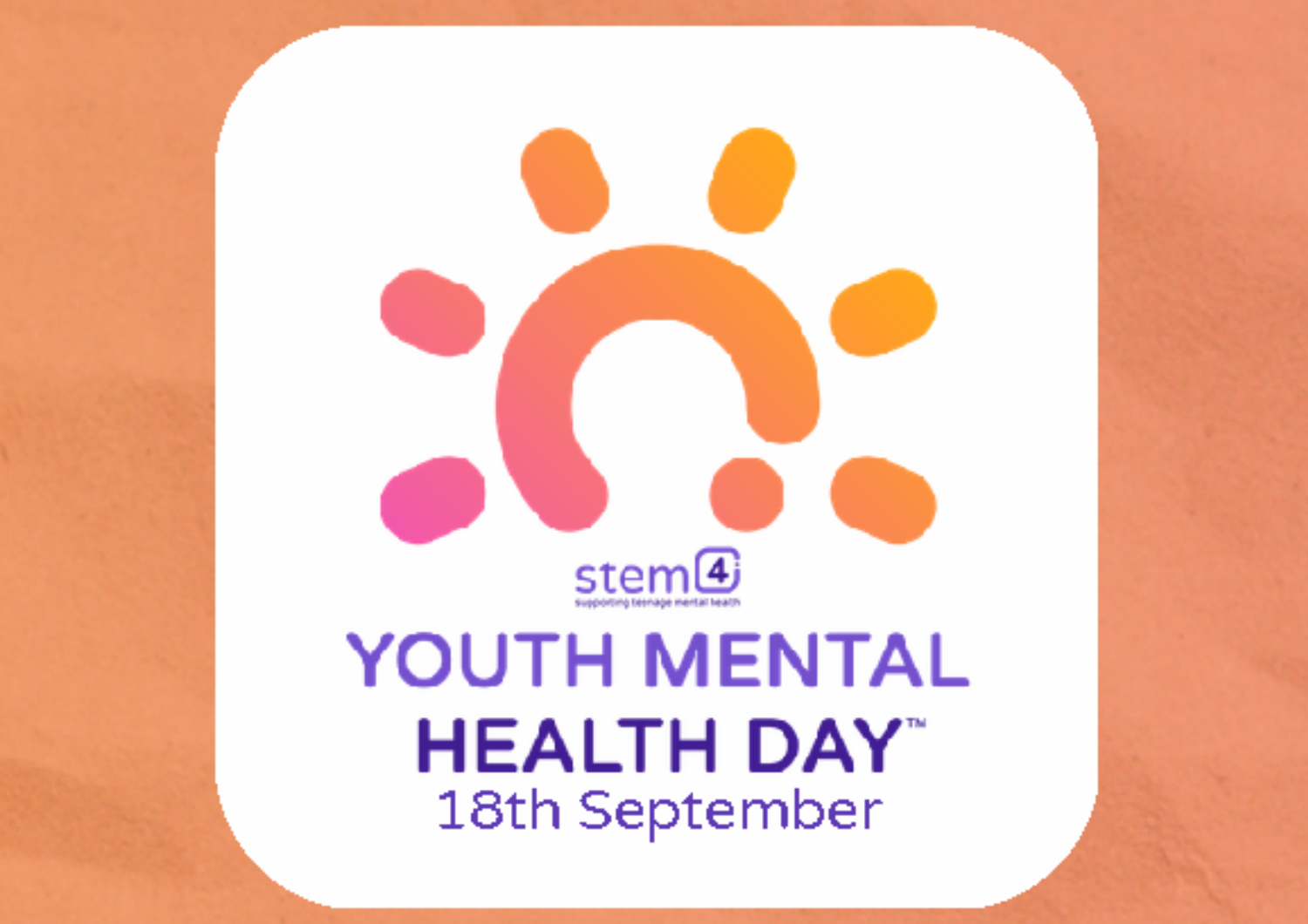 Youth Mental Health Day logo by stem4 featuring a stylized sun graphic and the date 18th September.