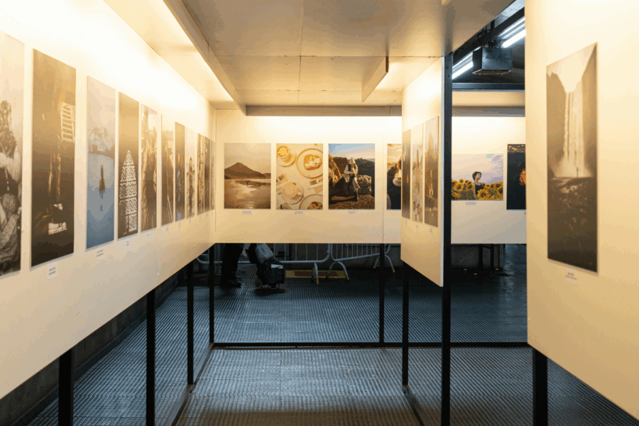 Room with photos on the wall