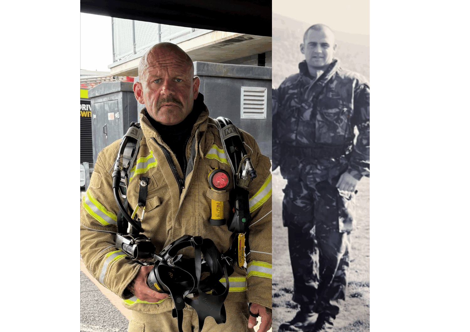 Photo of Steve Plunkeet in his fireman and Royal Marine uniform