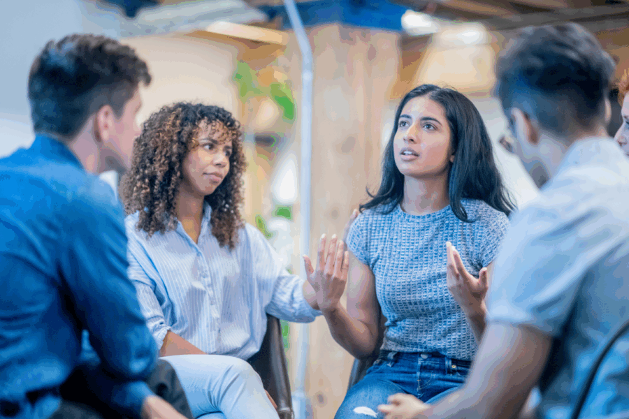 group of people talking